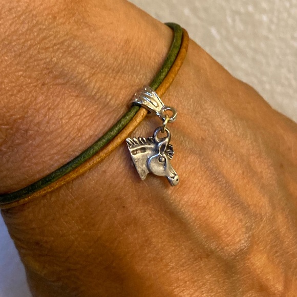 Double Strand Leather Bracelet with Horse Charm - Picture 3 of 6